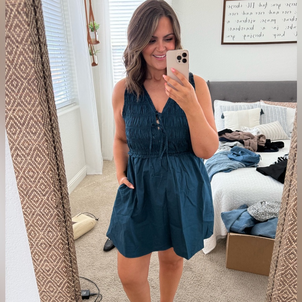 Womens Teal Sleeveless Dress